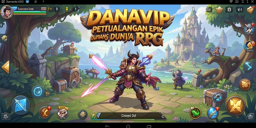 Tangkapan layar gameplay <strong>DANAVIP</strong> yang menampilkan pertarungan epik dalam dunia RPG.