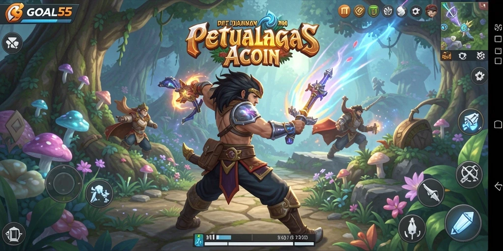 Tangkapan layar utama GOAL55 menampilkan aksi pertarungan epik dalam dunia ARPG.