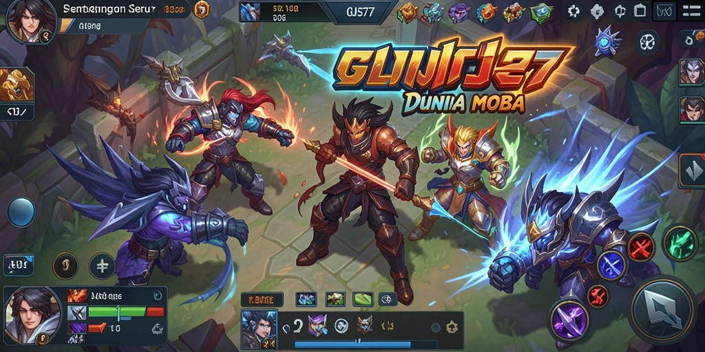 Tampilan dinamis dan seru dari gameplay MOBA GUS77.