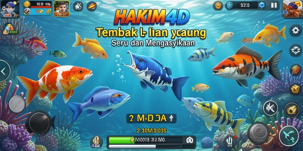 Tampilan menarik gameplay HAKIM4D saat menembak ikan di lautan.