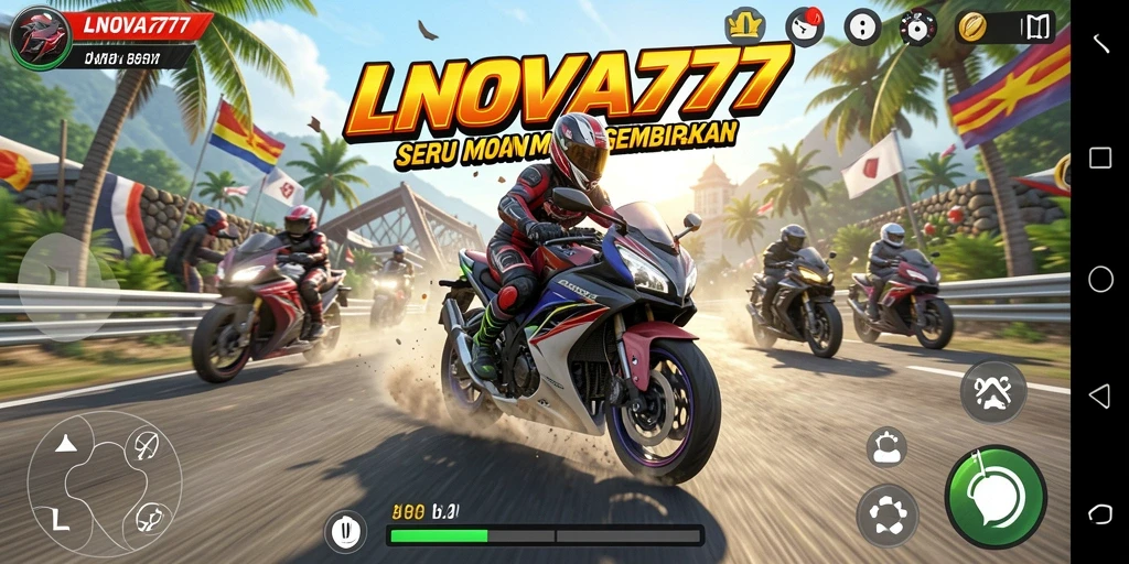 Tampilan gameplay seru balapan motor di LNOVA777.