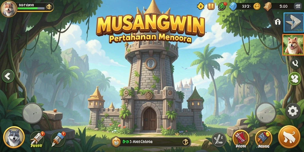 Tampilan menarik dari gameplay MUSANGWIN dalam genre Tower Defense.
